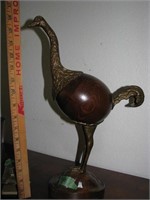 Rare Mid Century 18" Wood and Brass Ostrich