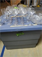 Gray Tote, Clear Glass Stemware, Bowl Etc