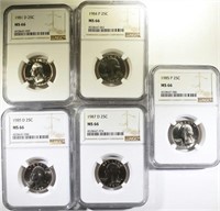 LOT OF (5) WASHINGTON QUARTERS, NGC MS-66