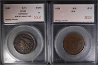 LARGE CENTS; 1837 N-11 SEGS VF & 1828