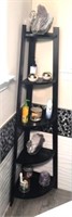 Black Corner Shelf with Bathroom Essentials