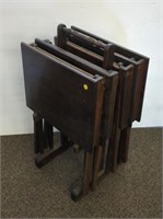Vintage wood TV tray holder w/ trays
