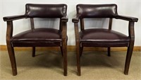 CLEAN PAIR OF LEATHER ARM CHAIRS W BRASS TACKS