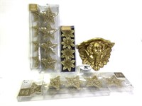 Angel Wall Sconce Shelf, Gold Glitter Ornaments.