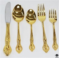 Gold Plated "Pompeii" Flatware Set / 74 pc