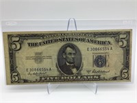 1953A $5 Silver Certificate OFF CENTER