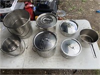 Assorted pots and stainless buckets
