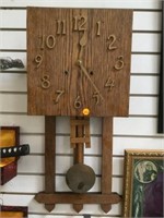 WOODEN WALL CLOCK WITH PENDULUM -  LOCAL PICK-UP O