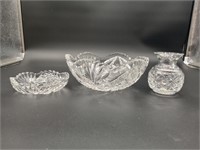 American Brilliant Cut Glass Bowl Vase & Dish