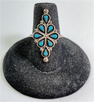 Vintage Native Sterling Turquoise Ring 3 G Size 8