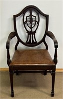 LOVELY ANTIQUE SHIELD BACK ARM CHAIR W PADDED SEAT