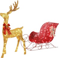 4ft LED Reindeer & Sleigh Christmas Decor - Gold