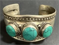 (D) Antique Silver And Turquoise Bracelet,