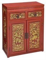 CHINESE RED LACQUER GILT CARVED CABINET