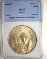 1953-MO 10 Pesos NNC MS66 Hidalgo
