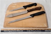 New Wood Knife Block w 3 Knives