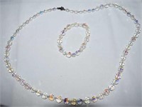 Vtg Aurora Borealis Beads w/ Sterling Silver Clasp