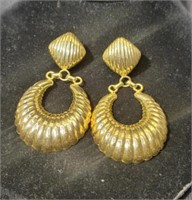 Lg Gold Tone Door Knocker Earrings