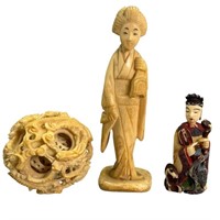 Antq Carved  Asian Trinkets, Snuff, Puzzle