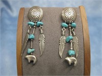 S.S. Vtg SW Hallmarked Turquoise Earrings