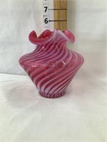 Fenton Cranberry Swirl Vase, 5”T5” Diameter