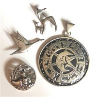 Sterling Zodiac Pendant and Selection of Pins