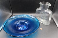 2 BLENKO Cobalt Console Bowl & Clear Decanter