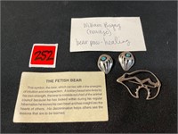Navajo Bear Paw Earrings .925 Silver Items