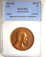 1923-1929 Medal NNC MS69 RD Calvin Coolidge