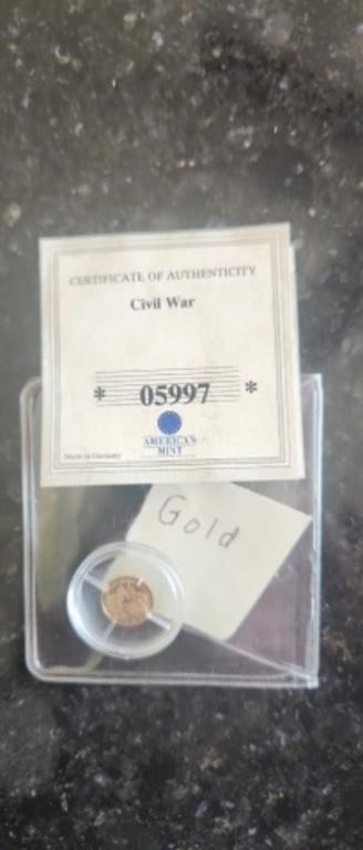 GOLD CIVIL WAR COIN IN CASE