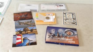 Matches, Air Force plate cover, Titanic coin,