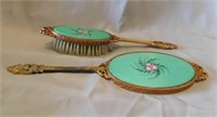 Antique dresser hand mirror & hair brush, mirror