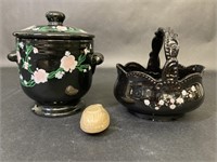 Pavlova Black Porcelain Basket, Powder Jar, Soap