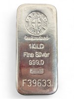 Argor Heraeussa Switzherland 1kg Silver Bar 999,0