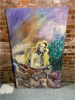 Large Oil Painting Woman on Stone Wall