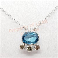 10K Blue Zircon Diamond Necklace