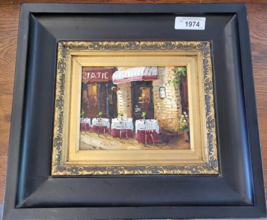 FRAMED CAFÉ SCENE ON CANVAS