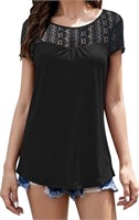 DUOEASE, WOMENS LACE CREW NECK TUNIC BLOUSE