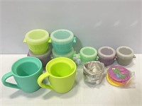 Lot of baby food mugs and containers