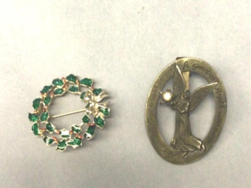 Christmas holly wreath pin and A Guardian Angel