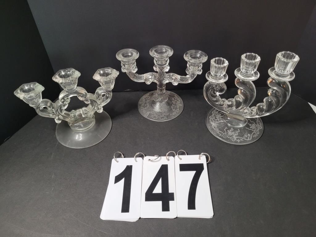 3 ~ 3 Line Candle Holders ~ Fostoria ~ Cambridge