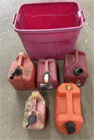 (5) Fuel Cans In Red Tote