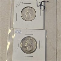 1952 & 64 Silver Washington Quarters