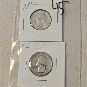 1952 & 64 Silver Washington Quarters