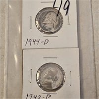 1942 & 44 D Silver War Nickels