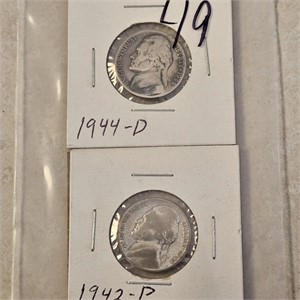 1942 & 44 D Silver War Nickels