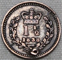 Great Britain Victoria 1 Â½ Pence 1838