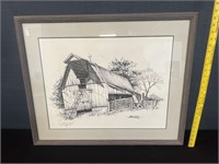 Large Signed Ink  Michaell Allen Old Barn