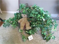 Wicker Basket with Teddy Bears and Ivy