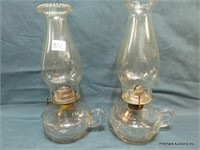 2 Antique Bullseye Glass Finger Oil Lamps